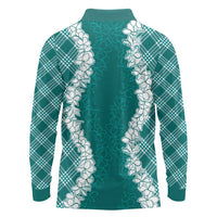 Hawaii Aloha Plumeria Lei Teal Palaka Long Sleeve Polo Shirt LT7 - Polynesian Pride