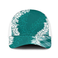 Hawaii Aloha Plumeria Lei Teal Palaka Mesh Trucker Cap LT7 One Size White Teal - Polynesian Pride