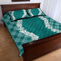 Hawaii Aloha Plumeria Lei Teal Palaka Quilt Bed Set - Polynesian Pride