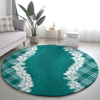 Hawaii Aloha Plumeria Lei Teal Palaka Round Carpet - Polynesian Pride