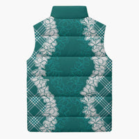 Hawaii Aloha Plumeria Lei Teal Palaka Sleeveless Puffer Jacket LT7 - Polynesian Pride