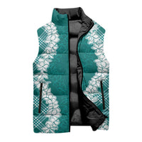 Hawaii Aloha Plumeria Lei Teal Palaka Sleeveless Puffer Jacket LT7 - Polynesian Pride
