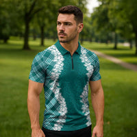 Hawaii Aloha Plumeria Lei Teal Palaka Zipper Polo Shirt LT7 - Polynesian Pride