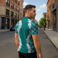 Hawaii Aloha Plumeria Lei Teal Palaka Zipper Polo Shirt LT7 - Polynesian Pride