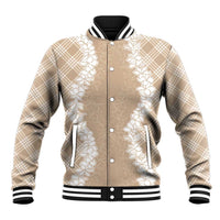 Hawaii Aloha Plumeria Lei Beige Palaka Baseball Jacket LT7 Unisex Beige - Polynesian Pride