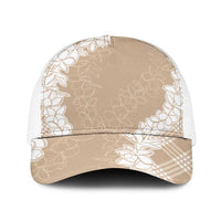 Hawaii Aloha Plumeria Lei Beige Palaka Baseball Net Cap LT7 One Size White Beige - Polynesian Pride