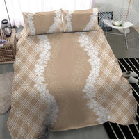 Hawaii Aloha Plumeria Lei Beige Palaka Bedding Set - Polynesian Pride