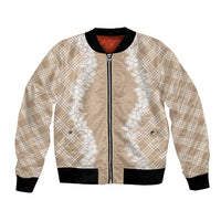 Hawaii Aloha Plumeria Lei Beige Palaka Bomber Jacket - Polynesian Pride
