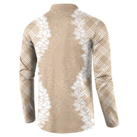 Hawaii Aloha Plumeria Lei Beige Palaka Button Sweatshirt LT7 - Polynesian Pride