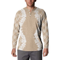 Hawaii Aloha Plumeria Lei Beige Palaka Button Sweatshirt LT7 - Polynesian Pride