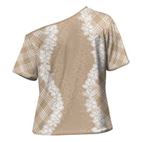 Hawaii Aloha Plumeria Lei Beige Palaka Cross Shoulder Shirt - Polynesian Pride