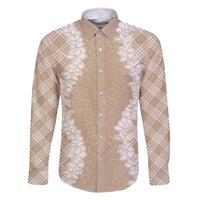 Hawaii Aloha Plumeria Lei Beige Palaka Family Matching Off The Shoulder Long Sleeve Dress and Hawaiian Shirt - Polynesian Pride