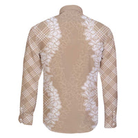 Hawaii Aloha Plumeria Lei Beige Palaka Family Matching Off Shoulder Short Dress and Hawaiian Shirt - Polynesian Pride