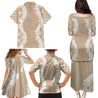Hawaii Aloha Plumeria Lei Beige Palaka Family Matching Puletasi and Hawaiian Shirt - Polynesian Pride