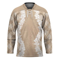 Hawaii Aloha Plumeria Lei Beige Palaka Hockey Jersey - Polynesian Pride