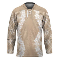 Hawaii Aloha Plumeria Lei Beige Palaka Hockey Jersey LT7 Unisex Beige - Polynesian Pride