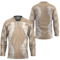 Hawaii Aloha Plumeria Lei Beige Palaka Hockey Jersey LT7 - Polynesian Pride