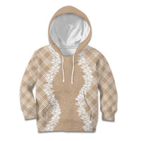 Hawaii Aloha Plumeria Lei Beige Palaka Kid Hoodie - Polynesian Pride