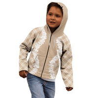 Hawaii Aloha Plumeria Lei Beige Palaka Kid Hoodie - Polynesian Pride
