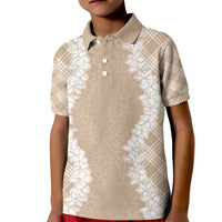 Hawaii Aloha Plumeria Lei Beige Palaka Kid Polo Shirt - Polynesian Pride