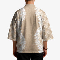 Hawaii Aloha Plumeria Lei Beige Palaka Kimono - Polynesian Pride