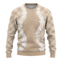 Hawaii Aloha Plumeria Lei Beige Palaka Ugly Christmas Sweater - Polynesian Pride