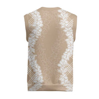 Hawaii Aloha Plumeria Lei Beige Palaka Christmas Knitted V-Neck Vest LT7 - Polynesian Pride