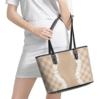 Hawaii Aloha Plumeria Lei Beige Palaka Leather Tote Bag - Polynesian Pride