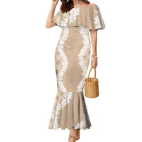 Hawaii Aloha Plumeria Lei Beige Palaka Mermaid Dress - Polynesian Pride