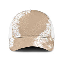 Hawaii Aloha Plumeria Lei Beige Palaka Mesh Trucker Cap LT7 One Size White Beige - Polynesian Pride