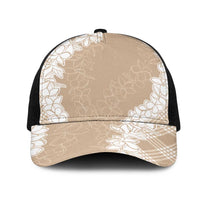 Hawaii Aloha Plumeria Lei Beige Palaka Mesh Trucker Cap LT7 One Size Black Beige - Polynesian Pride