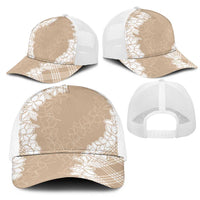 Hawaii Aloha Plumeria Lei Beige Palaka Mesh Trucker Cap LT7 - Polynesian Pride