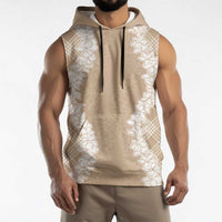 Hawaii Aloha Plumeria Lei Beige Palaka Sleeveless Hoodie - Polynesian Pride