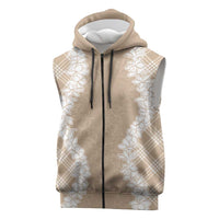 Hawaii Aloha Plumeria Lei Beige Palaka Sleeveless Zip Hoodie LT7 Beige - Polynesian Pride