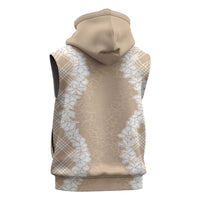 Hawaii Aloha Plumeria Lei Beige Palaka Sleeveless Zip Hoodie LT7 - Polynesian Pride