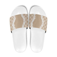 Hawaii Aloha Plumeria Lei Beige Palaka Slide Sandals - Polynesian Pride