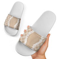 Hawaii Aloha Plumeria Lei Beige Palaka Slide Sandals - Polynesian Pride