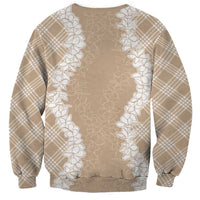 Hawaii Aloha Plumeria Lei Beige Palaka Sweatshirt LT7 - Polynesian Pride