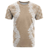 Hawaii Aloha Plumeria Lei Beige Palaka T Shirt - Polynesian Pride