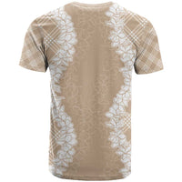 Hawaii Aloha Plumeria Lei Beige Palaka T Shirt - Polynesian Pride
