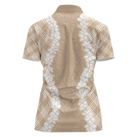 Hawaii Aloha Plumeria Lei Beige Palaka Women Polo Shirt - Polynesian Pride