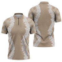 Hawaii Aloha Plumeria Lei Beige Palaka Zipper Polo Shirt LT7 - Polynesian Pride