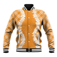 Hawaii Aloha Plumeria Lei Orange Palaka Baseball Jacket - Polynesian Pride