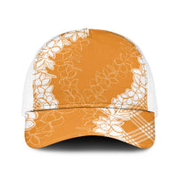 Hawaii Aloha Plumeria Lei Orange Palaka Baseball Net Cap LT7 One Size White Orange - Polynesian Pride