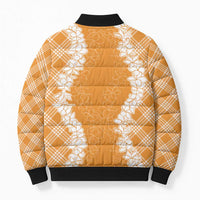 Hawaii Aloha Plumeria Lei Orange Palaka Bomber Puffer Jacket - Polynesian Pride
