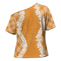 Hawaii Aloha Plumeria Lei Orange Palaka Cross Shoulder Shirt - Polynesian Pride