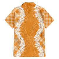 Hawaii Aloha Plumeria Lei Orange Palaka Family Matching Off The Shoulder Long Sleeve Dress and Hawaiian Shirt - Polynesian Pride