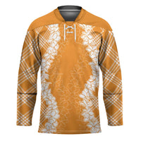 Hawaii Aloha Plumeria Lei Orange Palaka Hockey Jersey LT7 Unisex Orange - Polynesian Pride