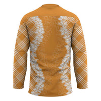 Hawaii Aloha Plumeria Lei Orange Palaka Hockey Jersey LT7 - Polynesian Pride