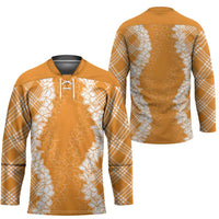 Hawaii Aloha Plumeria Lei Orange Palaka Hockey Jersey LT7 - Polynesian Pride